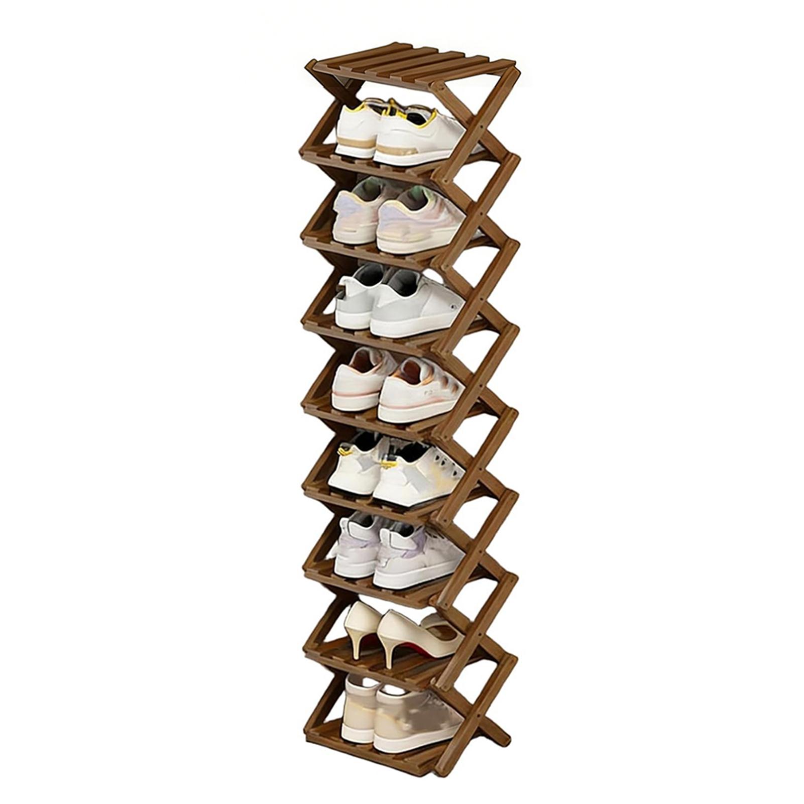 9 Tier Foldable-Bamboo Shoe Rack Organiser,Without Installation Shoe Rack,Space Saving Bamboo-Shoe Shelf Home Organization коричневый