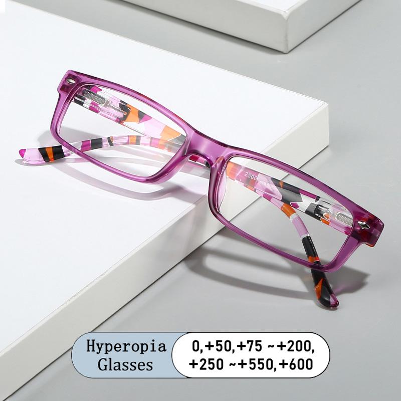 Stylish Design Square Print Flower Women Frame Reading Glasses Color Shift Anti Digital Device Blue Light Hyperopia Eyeglass