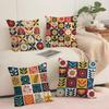 Retro Karomuster Blumen Kissenbezug Kurzer Plüsch Doppelseitiger Druck Quadratische Dekokissen für Sofa Zuhause