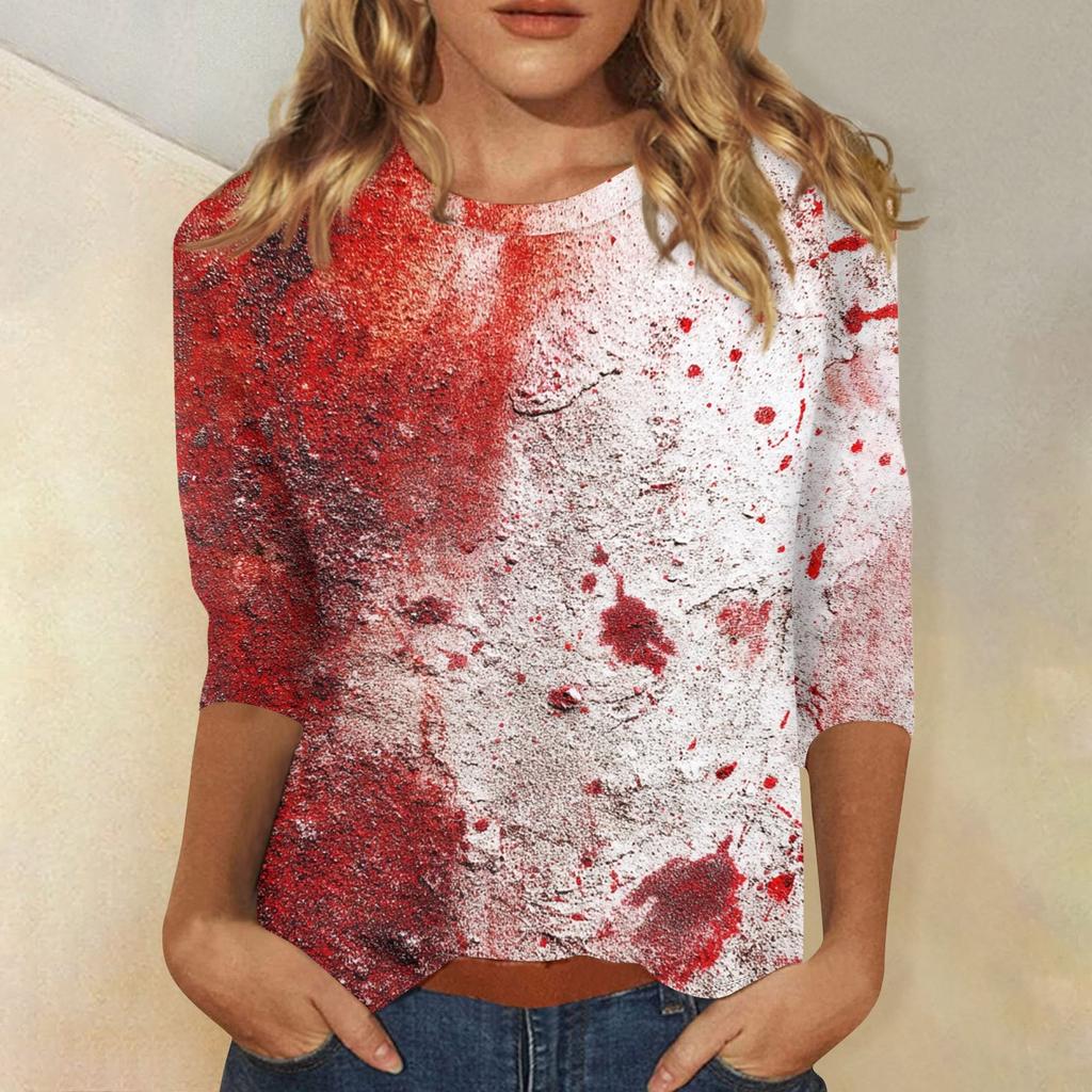 Women's Fashion Casual Three-quarter Sleeve Halloween Printed Round Neck Top