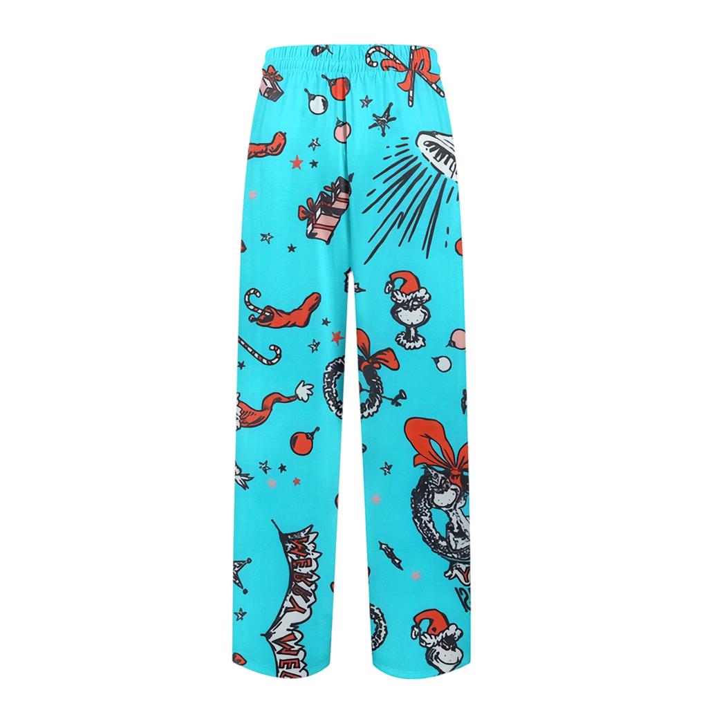 Men's Knitted Fashion Print Pocket Casual Pants Pajama Pants
