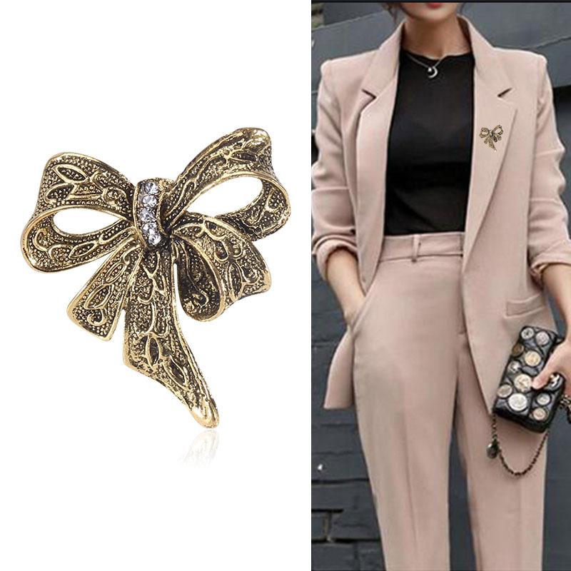 Fashion Alloy Electroplated Retro Bow Rhinestone Brooch Women'S Corsage, High-End Clothing Accessories
