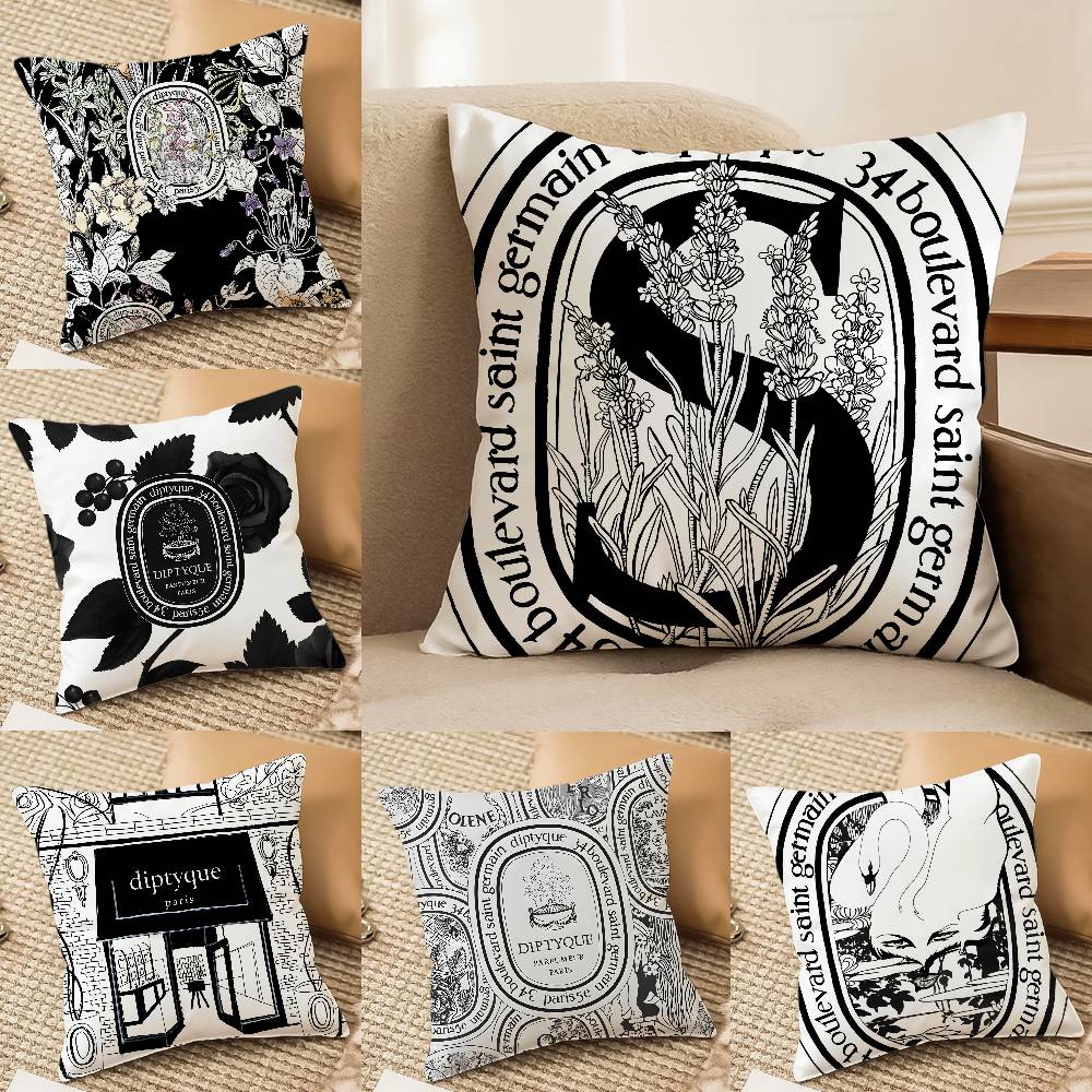 Light Iuxury Natural D-Diptyques Pillow Case Comfort Sofa Bed Silky Elegant Invisible Zipper Decorative Cushion Cover