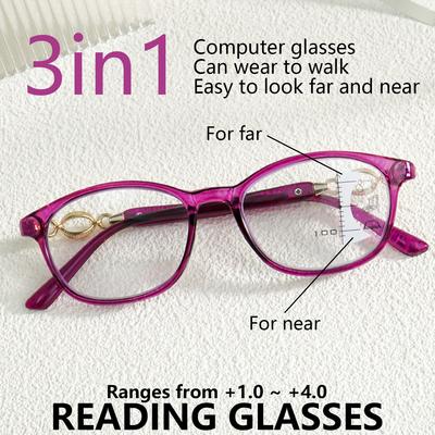 Progresywne wieloogniskowe okulary do czytania (Funkcja 3 w 1) +1.0 do +4.0 Ultralekka oprawka PC Unisex Design Korekcja wzroku