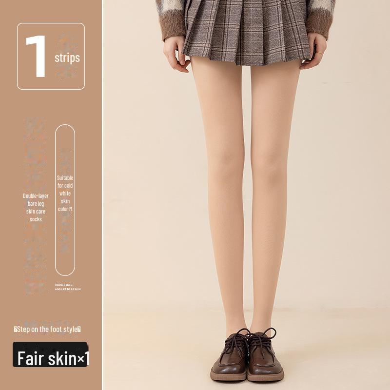 Women's Nude Double-Layer Button Pantyhose with Removable Velvet Lining - Thick Flesh-Colored Tights for Autumn and Winter