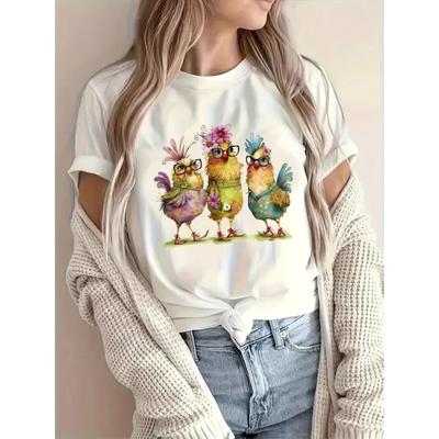 Letní Módní Dámské Tričko Zábavné Kuře Květina Zvířecí Potisk Tričko Femme Harajuku Košile Kawaii Oblečení Tričko Dámské