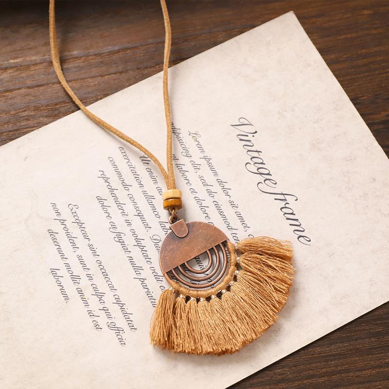 

Lady Bohemian style long necklace with vintage fringed sweater chain