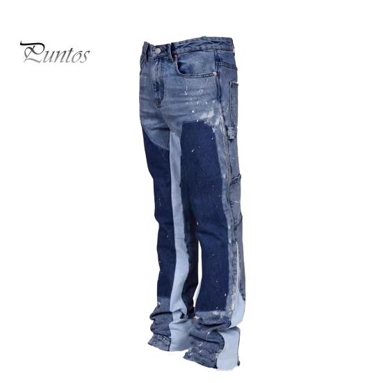 

Мужские мешковатые джинсы клеш, эластичные повседневные рабочие брюки из денима, винтажные расклешенные брюки в стиле пэчворк для повседневной носки, путешествий и работы S темно-синий