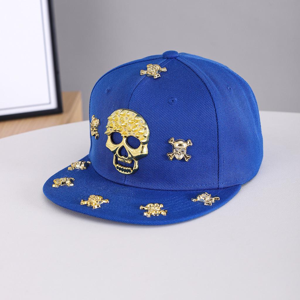 

Skull Pattern Hiphop Baseball Cap With Glitter Embellishments For Streetwear Fans Skull Blue