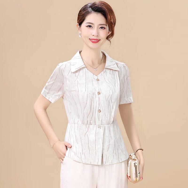 XUEXI Mom s Elegant Short Sleeve Chiffon Shirt L