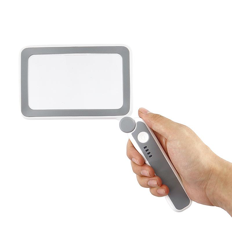 1Pc New Folding Square Hand-held Magnifying Glass USB Charging 10LED Third-gear Light with Power Display Touch Switch