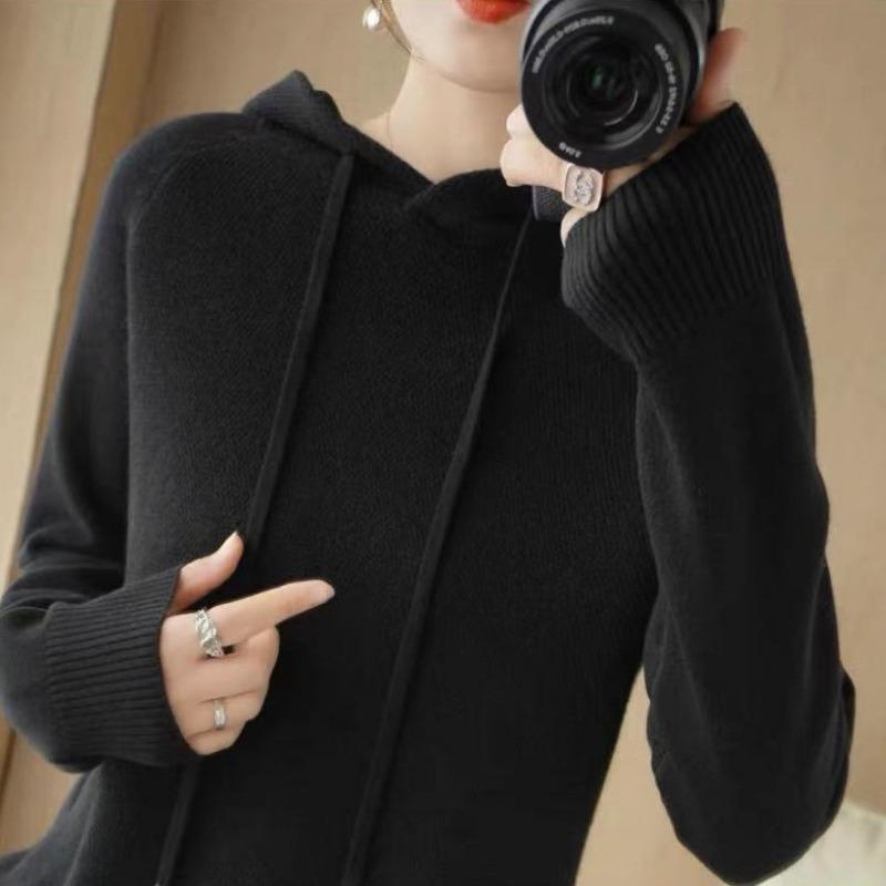 Spring new fashion versatile casual versatile hooded knitted sweater women's loose and thin sweater pullover sweater