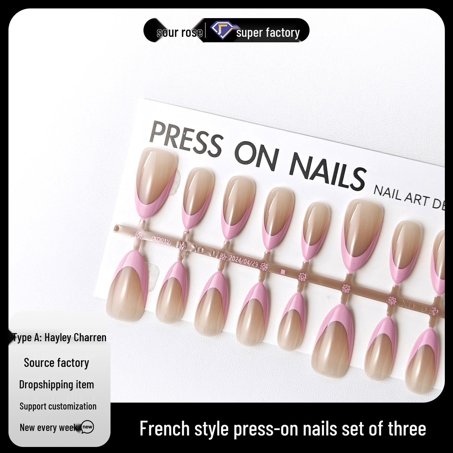 

Jiaolong French Gradient Pointed Pink Nails - Simple Solid Color, Semi-Handmade Design