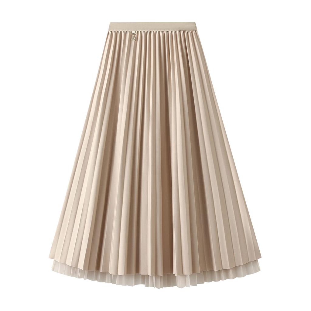 JINJUDUO Pleated Tulle Long Flared Midi Solid Elastic Perfect for and Fall Women's Skirt, Skirt, Skirt, Length, Color, Waist, Spring, Summer,