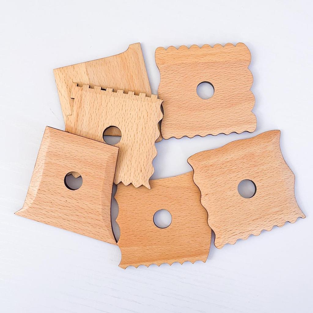 6-Piece Wooden Pottery Tool Set for Trimming, Shaping, and Sculpting Clay