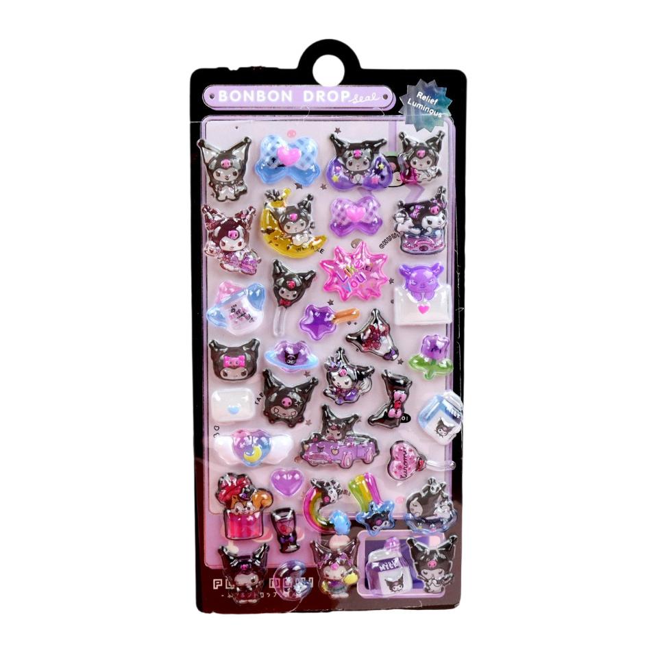 1/8Pcs 3D Relief Stickers Sanrio Hello Kitty Kuromi Cute Anime Cartoon Crystal Sticker Creativity Room Bag Decoration Gifts