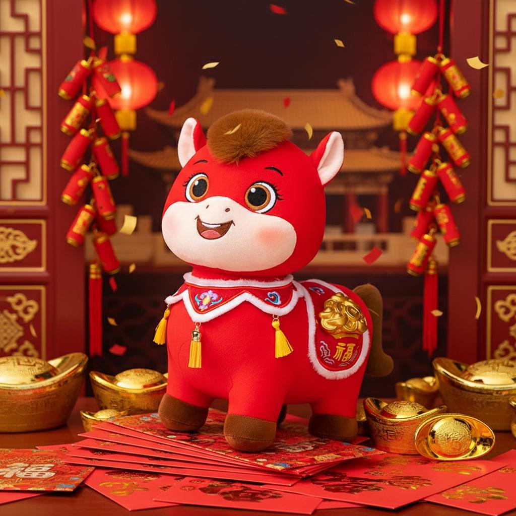 20cm Soft Stuffed Horse Plush Toy Cute Red New Year Decor Doll Gift For Friend Family