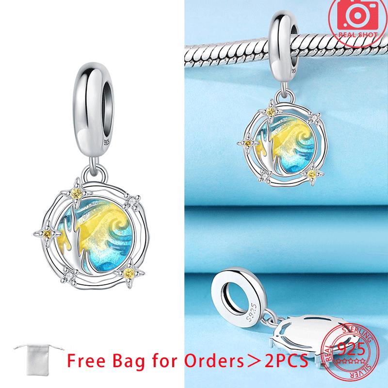 Charms Shining Zircon Moon Planet Rainbow Star Beads Copper Pendant Fit Original Bracelets Diy Women Jewelry Fine Gift