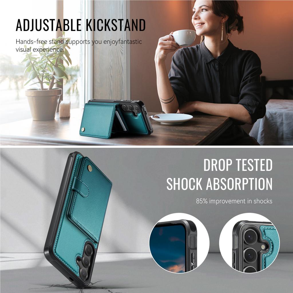 For Samsung Galaxy S25 FE Case JEEHOOD J09 RFID Blocking Card Holder Leather Back Phone Cover Magnetic Case