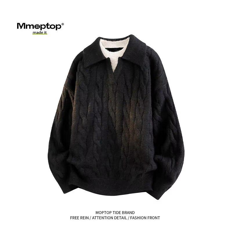 2025 Autumn/Winter Men's Retro Solid Knitwear: Two-Piece Lapel Top