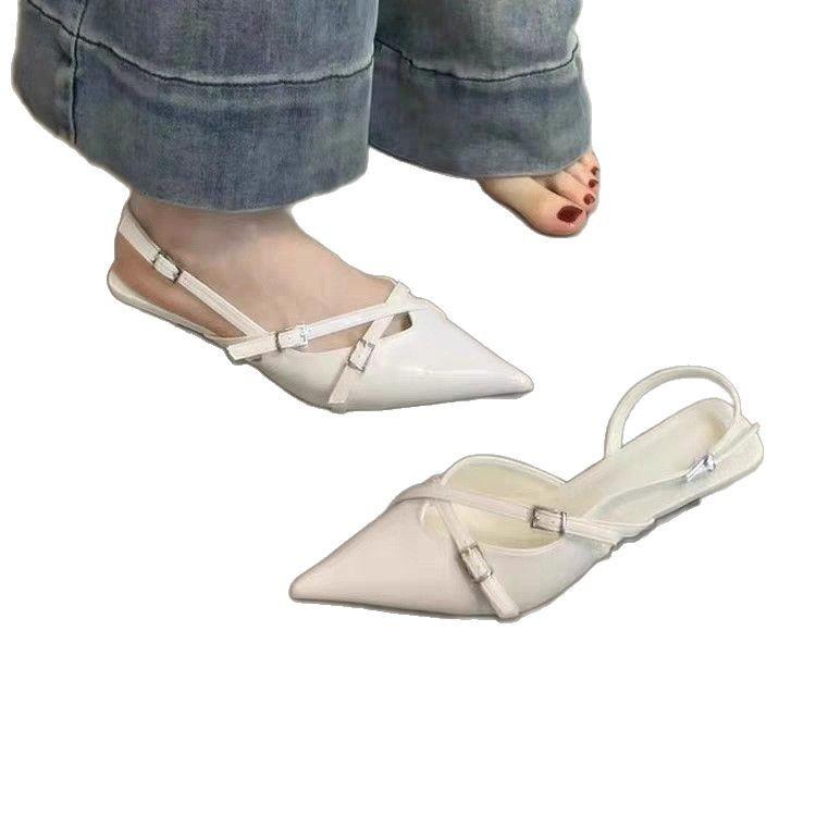 Popular pointed one-word buckle fashion shoes French temperament beautiful work shoes Internet celebrity versatile women's shoes