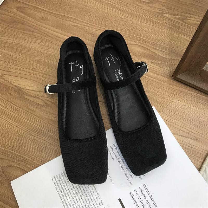 Modne Bailamos Modne Damskie Baleriny Welurowe Damskie Kwadratowy Nosek Płytkie Klamra Codzienne Buty Baleriny Wsuwane Outdoorowe Buty Mary Jane