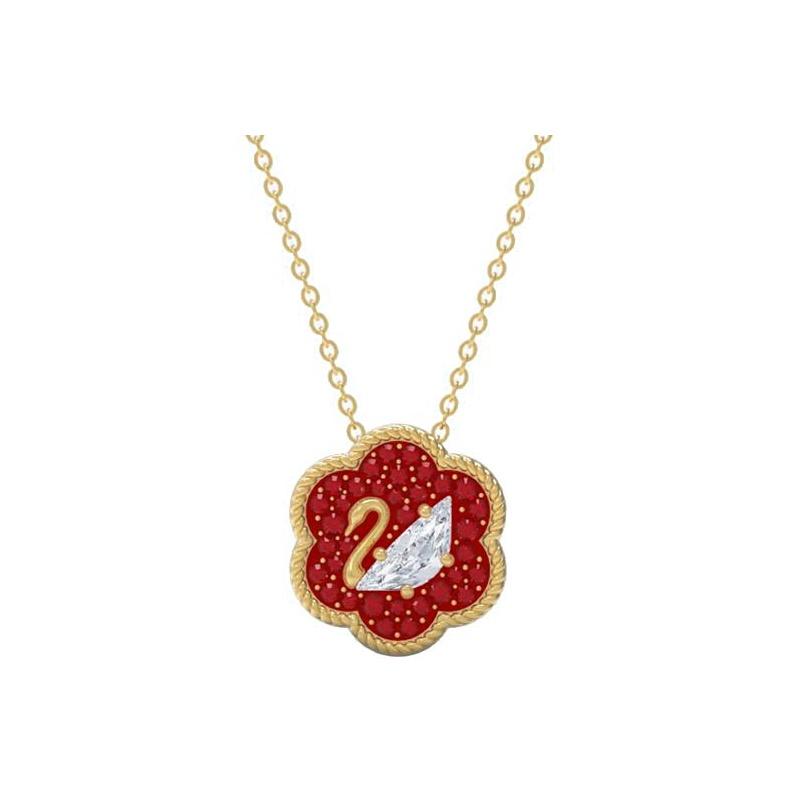 

Swarovski Flower Of Fortune Swan Necklace Women necklace Red 5597666 Box (Random Color)