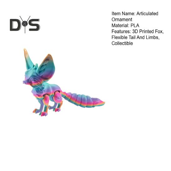 3D Printed Fox Ornament Articulated Fox Figurine with Flexible Tail And Limbs Stress-Relieving Fox Toy for All Ages Desktop Decor