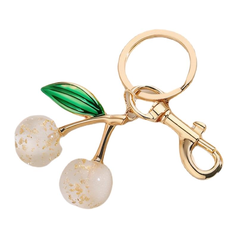 Sparkling 3D Cherry Charm Keychain Accessory Fashionable Fruit Shape Key Rings Portable Bag Decoration for Women