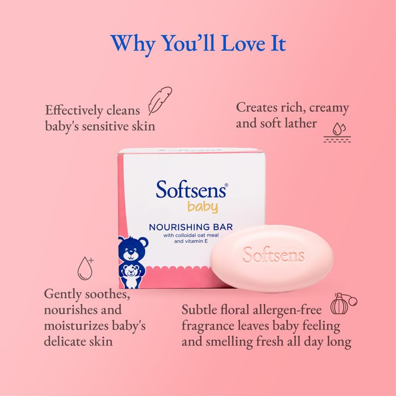 Softsens Baby Nourishing Bar Soap 100g X Pack of 6 Ultra Mild Moisturizing Gentle Bathing Bars Daily Care Body Wash 116 Chars