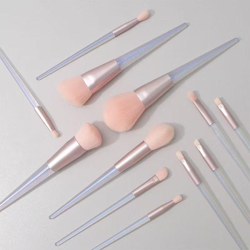 12-Piece Professional Makeup Brush Set With Glitter Acrylic Handle Portable Cosmetic Brushes Eyeshadow Blending Contouring