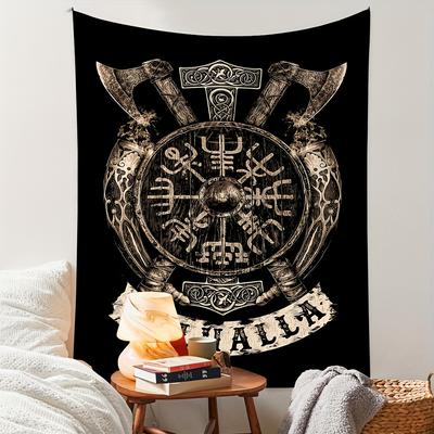Wikinger Streitaxt und Schild Digitaldruck Polyester Wandbehang Wandteppich Dekoratives Wohnzimmer Schlafzimmer Hintergrund Geschenk
