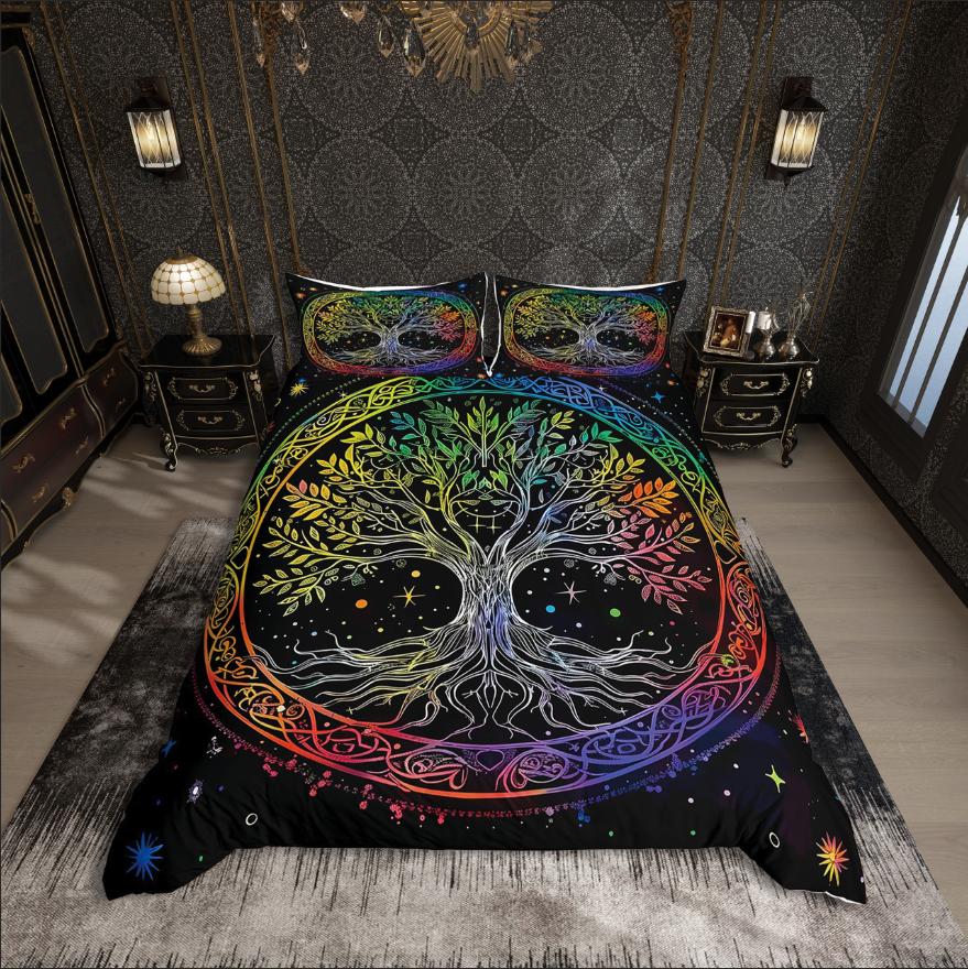 Homewish Tree of Life Duvet Cover Set,Bohemian Mandala Bedding Set,Exotic Style Comforter Cover Set