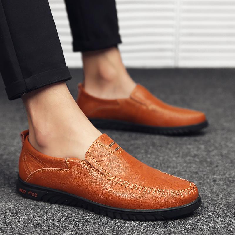 2025 Spring Men's Shoes Leather Soft Sole Personalized Beanie Shoes Men's Cheap Fashion Casual One-pedal Leather Shoes