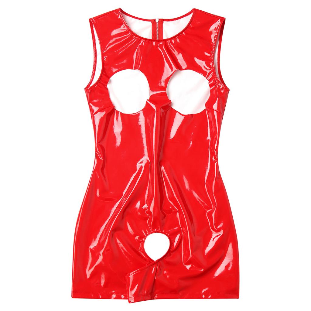 Womens Leather Bodysuit Cupless Open Butt Bodycon Leotard Jumpsuit One Piece Clubwear Teddy Costume