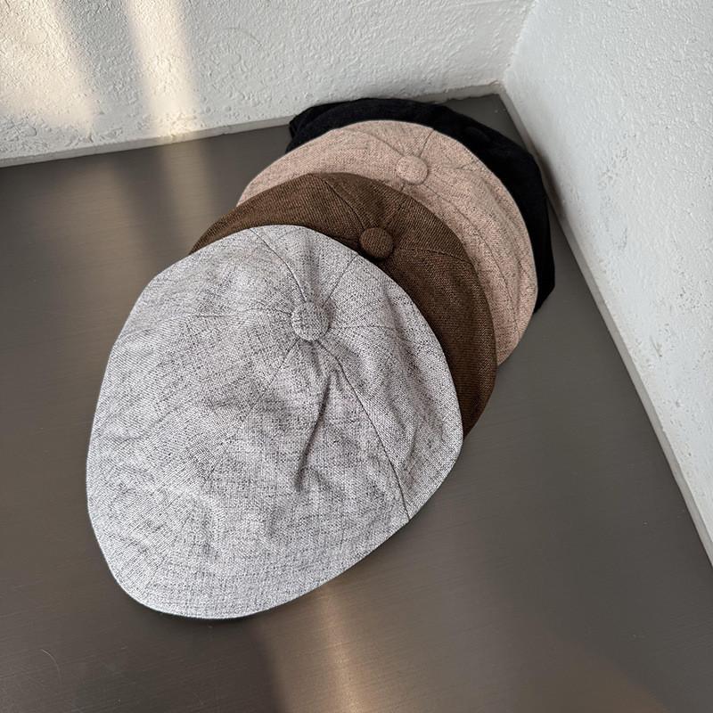 Simple Solid Color Cotton Linen Neutral Casual Beret For Autumn Casual Looks
