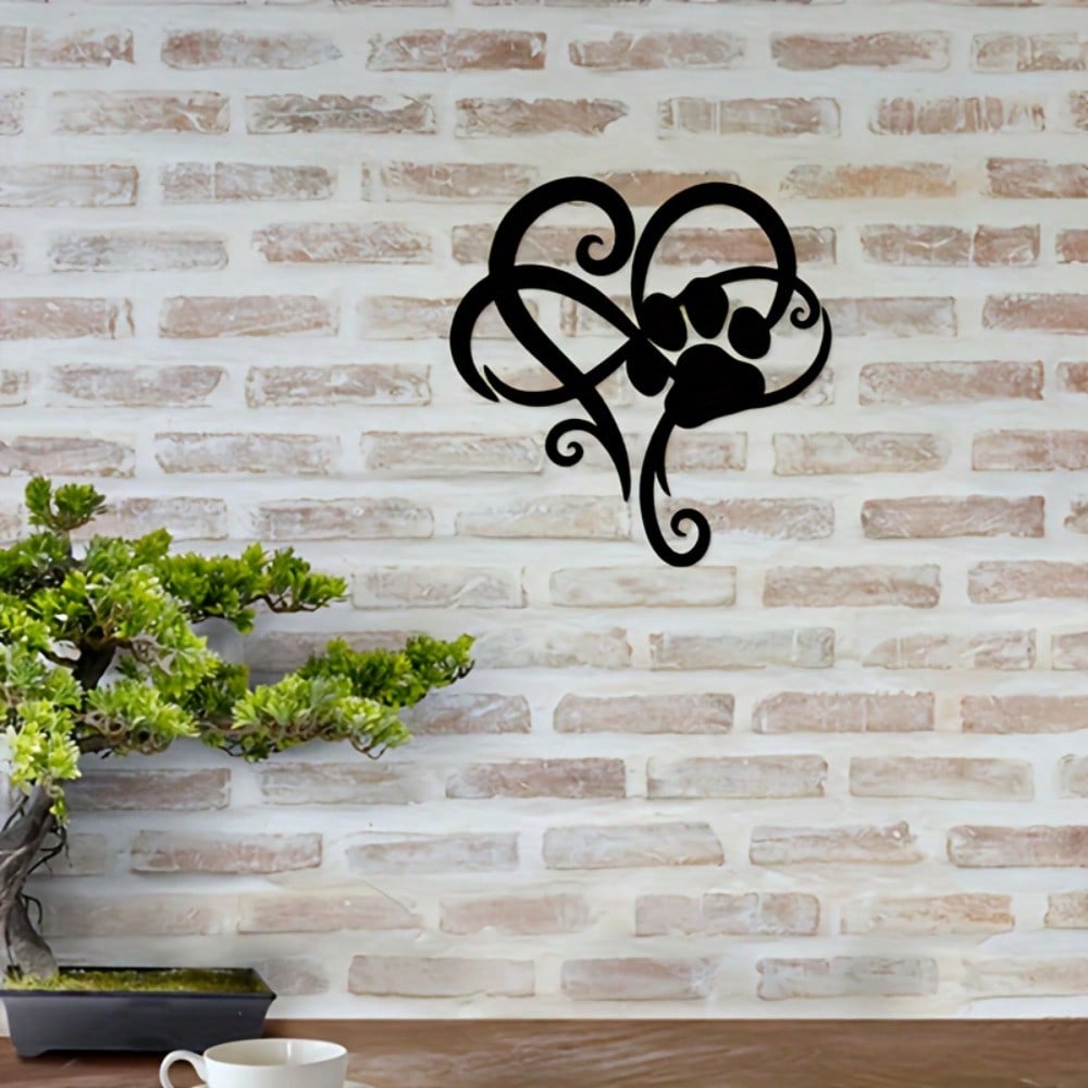 Charming Heart Paw Print Metal Wall Art: Modern Laser-Cut Pet Lover Gift for Home Decor