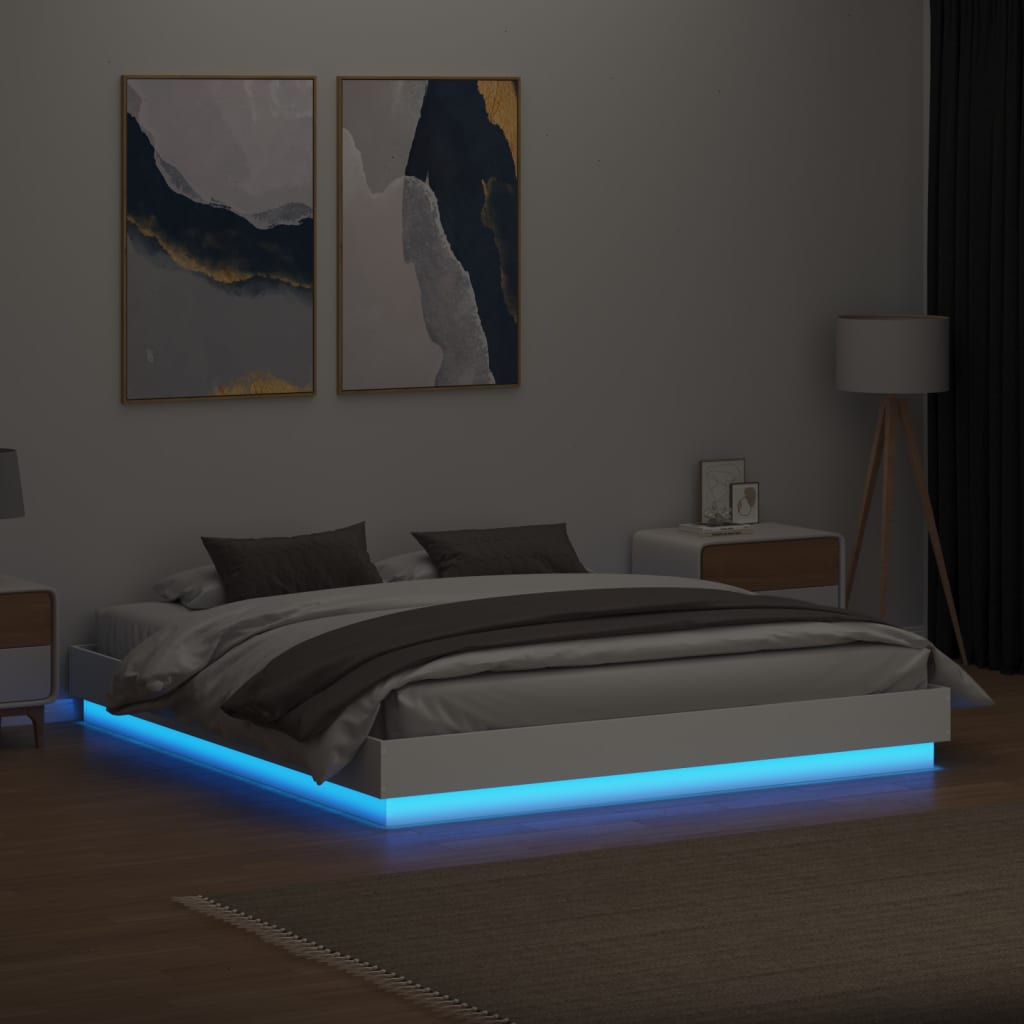 LED Bed Frame in White 200x200 cm