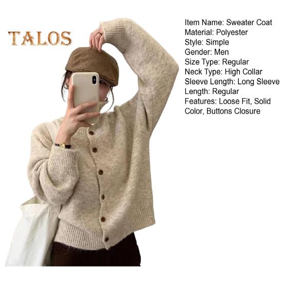 Women Plush Sweater Coat High Collar Long Sleeve Loose Fit Design Knitting Sweater Buttons Closure Knitwear