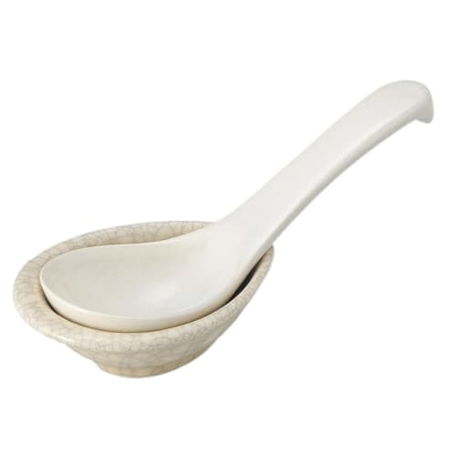 

Banko Ware Ginpo Crazy Ceramic Spoon (Small) with Stand, Approximately 15cm Long, Made in Japan, 10031