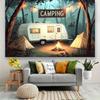 2D Summer Camp Backdrop, Retro RV Camper & String Lights Party Banner