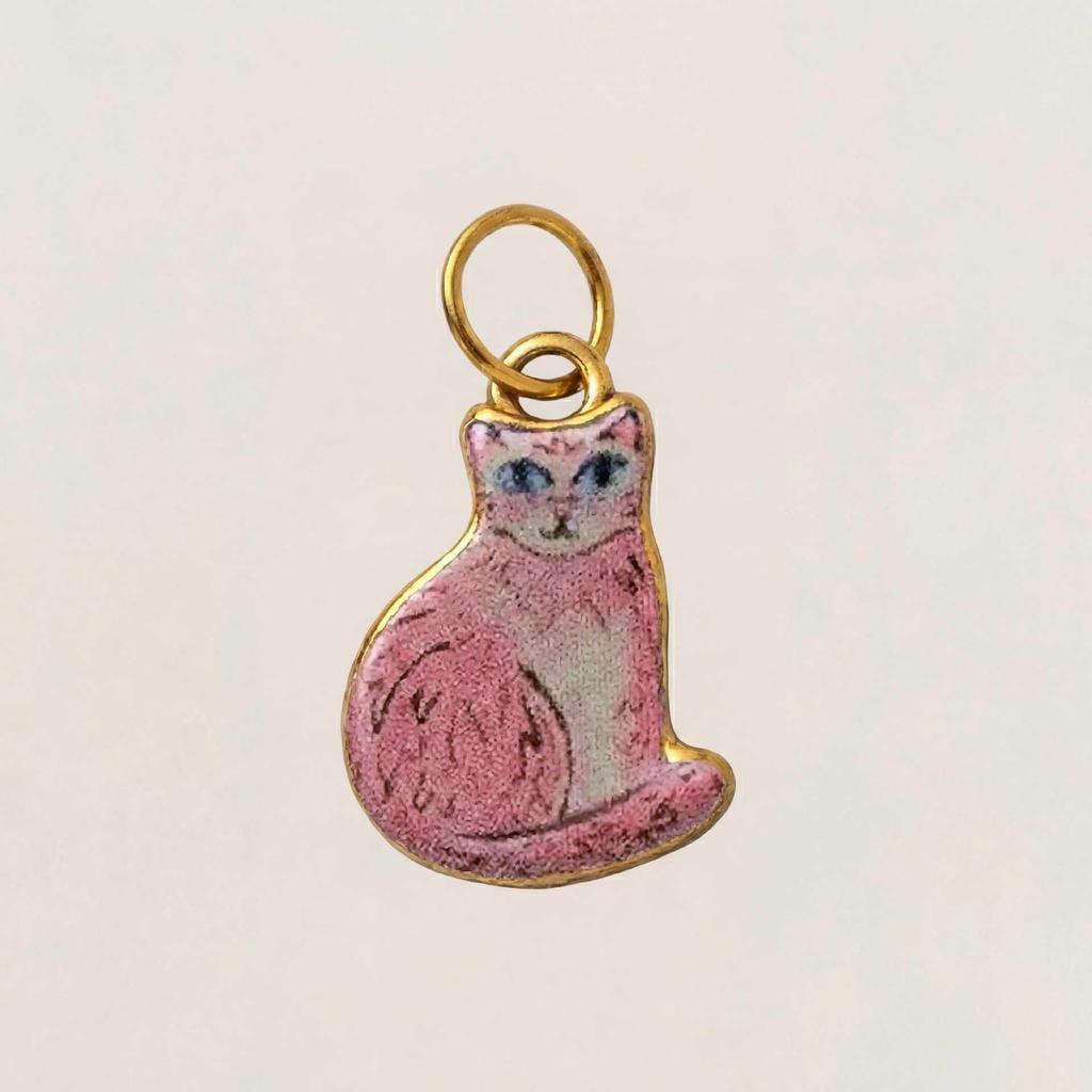 Stainless Steel Kitten Print Enamel Ceramic Pendant Necklace/Bracelet
