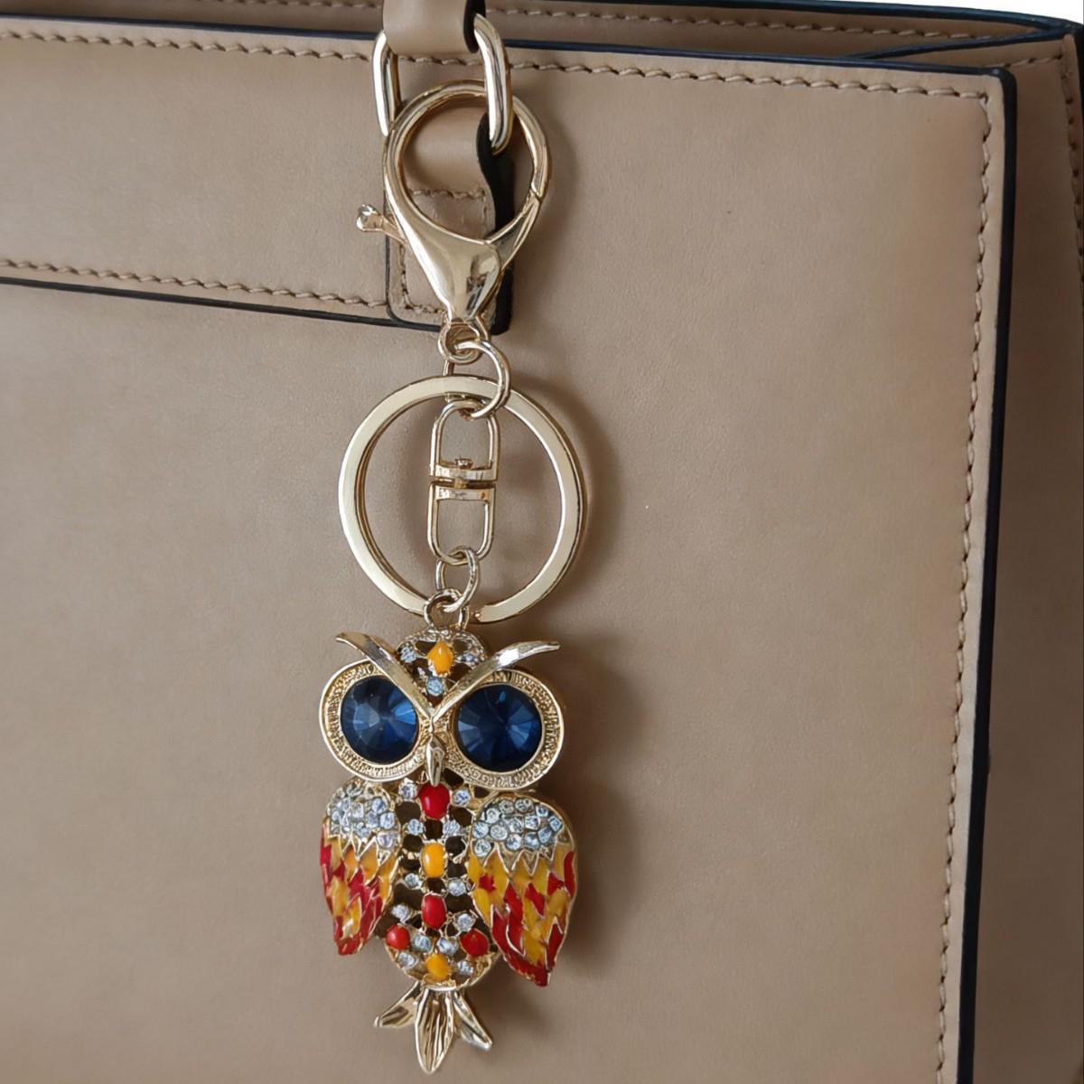 

Colorful Owl Rhinestone Keychain Pendant for Women