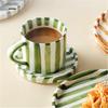 Minimalist Striped Hand Drawn Cup and Plate Set, Ceramic Milk Coffee Cup, 280ml/9.5oz Afternoon Tea Coffee Cup, Household Drinki