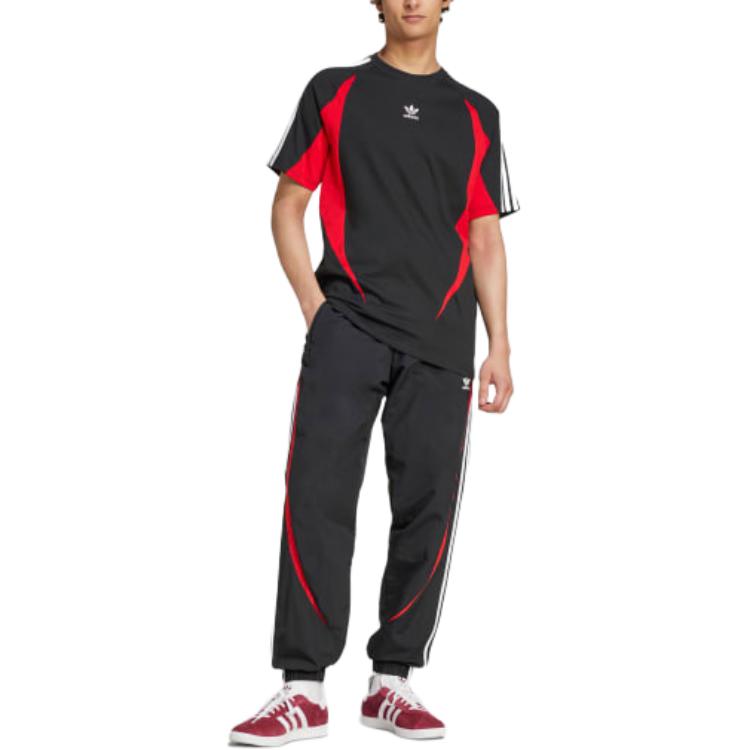 adidas T-shirt Archive Color Block Manches Courtes Raglan Homme Hauts Noir Cramoisi IX9648