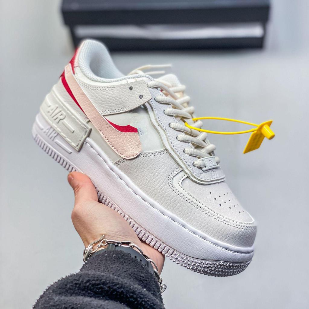 Women's AF1 Shadow Macaron Deconstructed Patchwork Sneakers - Thick Sole, Height-Enhancing, Versatile White Shoes