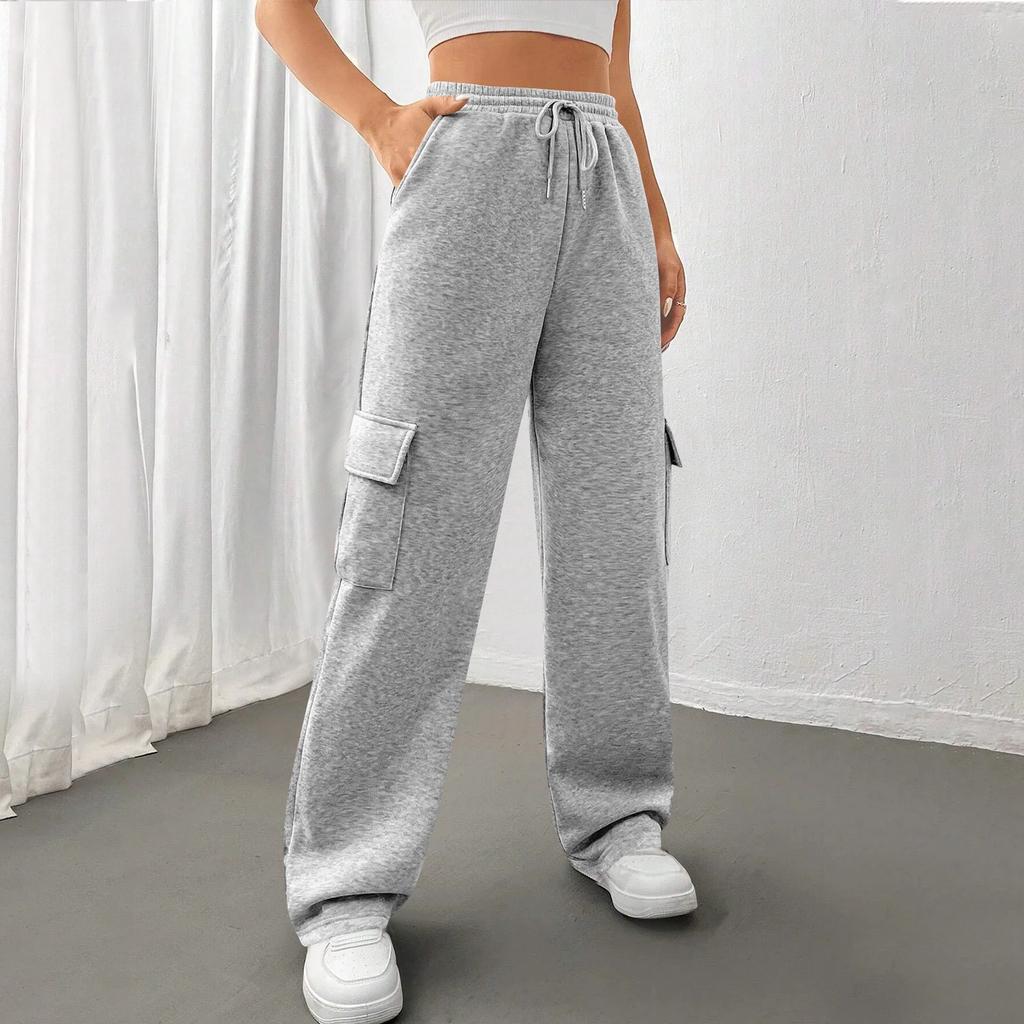 Women's Casual, Stylish, Loose-fitting, Sporty Drawstring Waist Wide-leg Pants