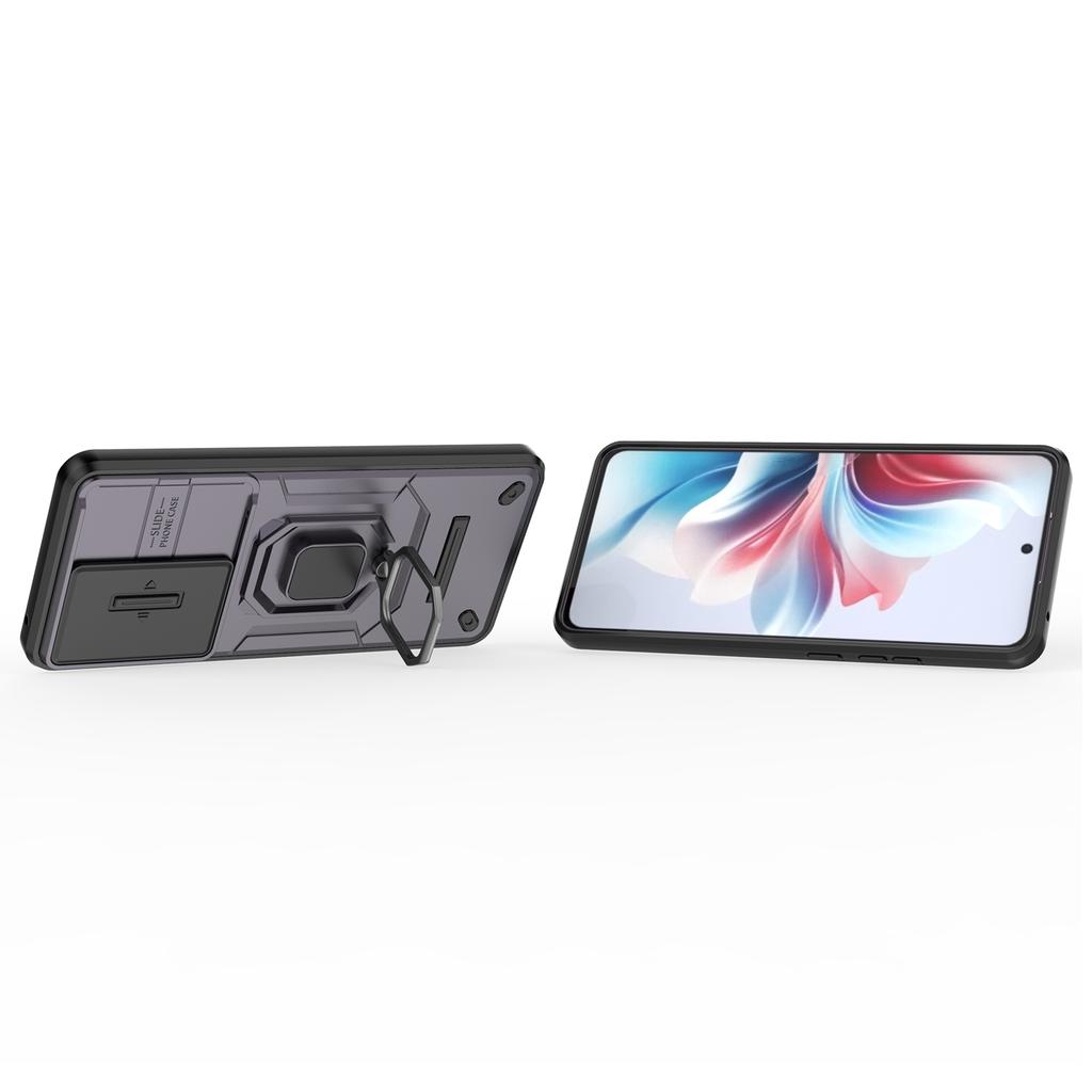 For Oppo Reno11 F 5G Case Ring Kickstand PC+TPU Back Shell with Slide Camera Cover
