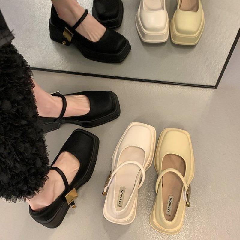 Fashion Woman Pumps Square Heels Casual Office Shoes for Women Elegant Stylish High Quality 2025 Trend Vacation Summer Mary Jane Shoes