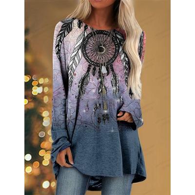 Damen T-Shirt Native T-Shirt Damenmode T-Shirts Indianer Stil T-Shirt Tunika T-Shirt Langarmshirts T-Shirts Damen Tops Vintage